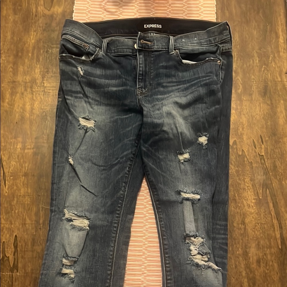 Express Dark Wash Distressed Skinny Jeans